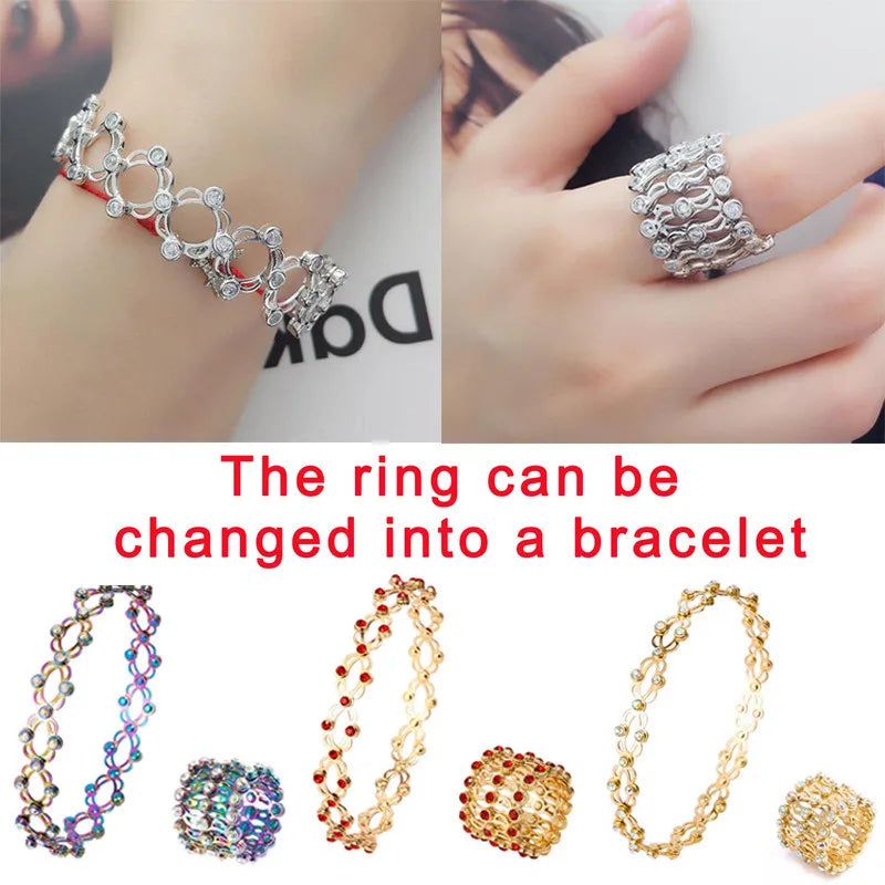 Elegant Dual-Function Shiny Crystal Stretchable Ring and Bracelet for Women - Chic Retractable Jewelry Gift