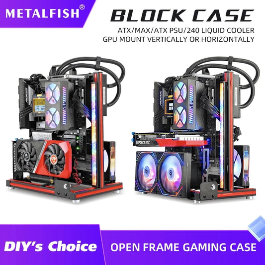 METALFISH BlockCase Open Frame Aluminum ATX/M-ATX Rack for Desktops