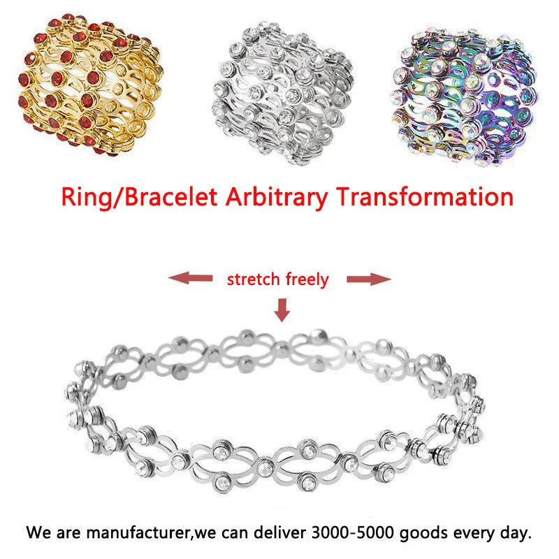 Elegant Dual-Function Shiny Crystal Stretchable Ring and Bracelet for Women - Chic Retractable Jewelry Gift