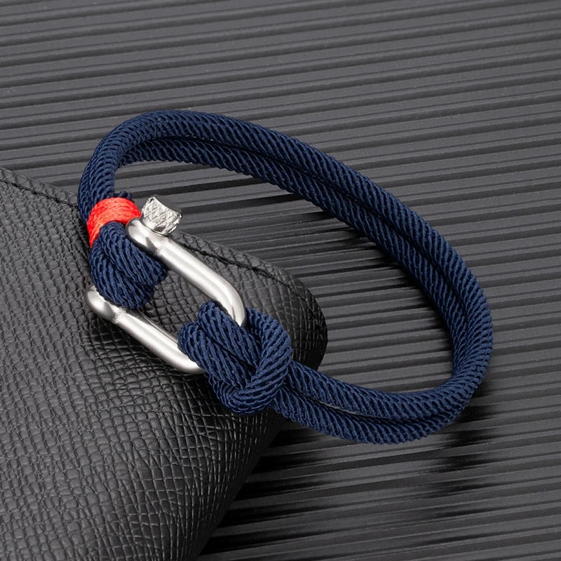 Adventurous Couples' Double Strand Rope Bracelet with Stylish Navy Anchor Charm