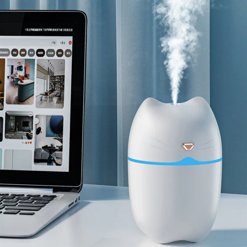 Adorable 350ml Cat-Shaped USB Air Humidifier with Night Light and Mist Function