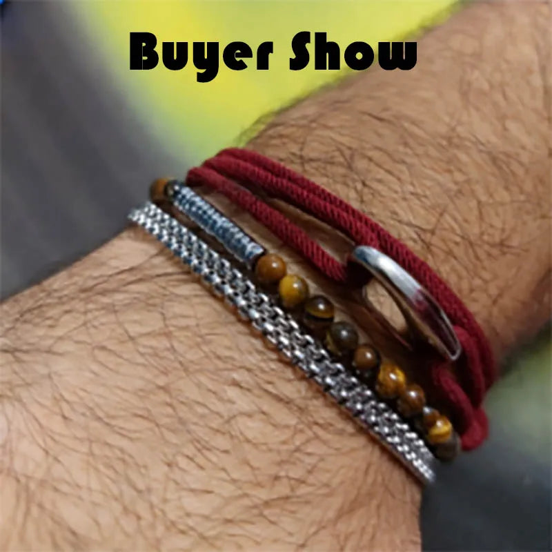 Men's Adjustable 3mm Double Layer Weaved Rope Bracelet - Stylish Handmade Charm Accessory