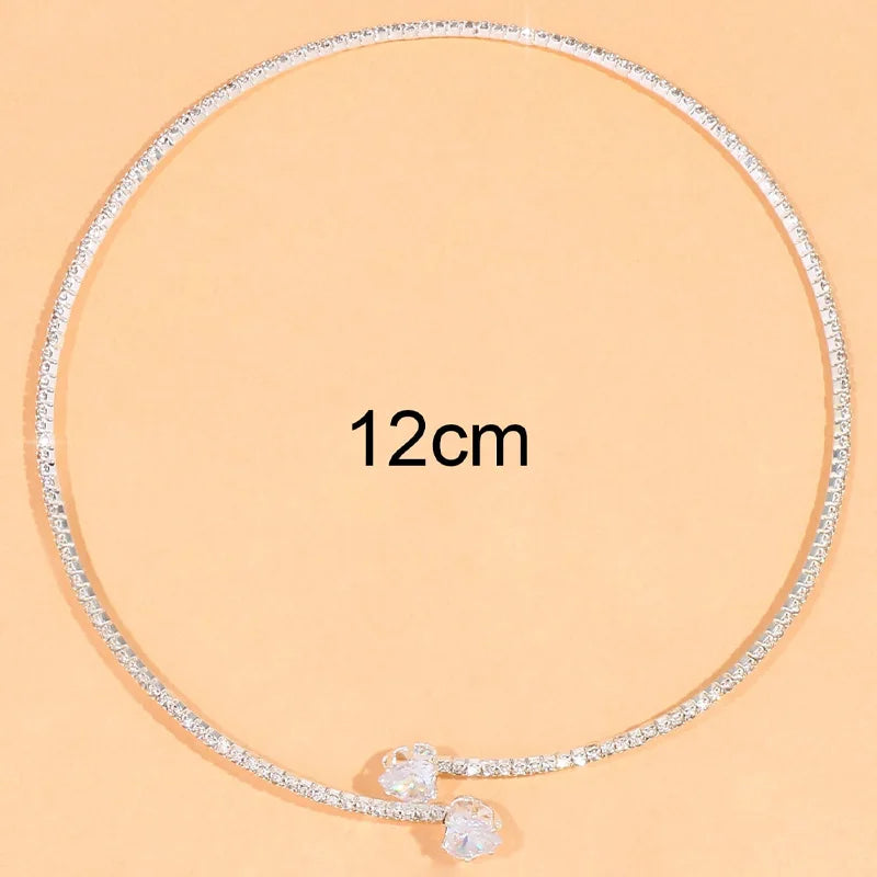 Rhinestone Adorned Heart Choker Necklace for Women - Elegant Open Collar Torque Jewelry Accessory