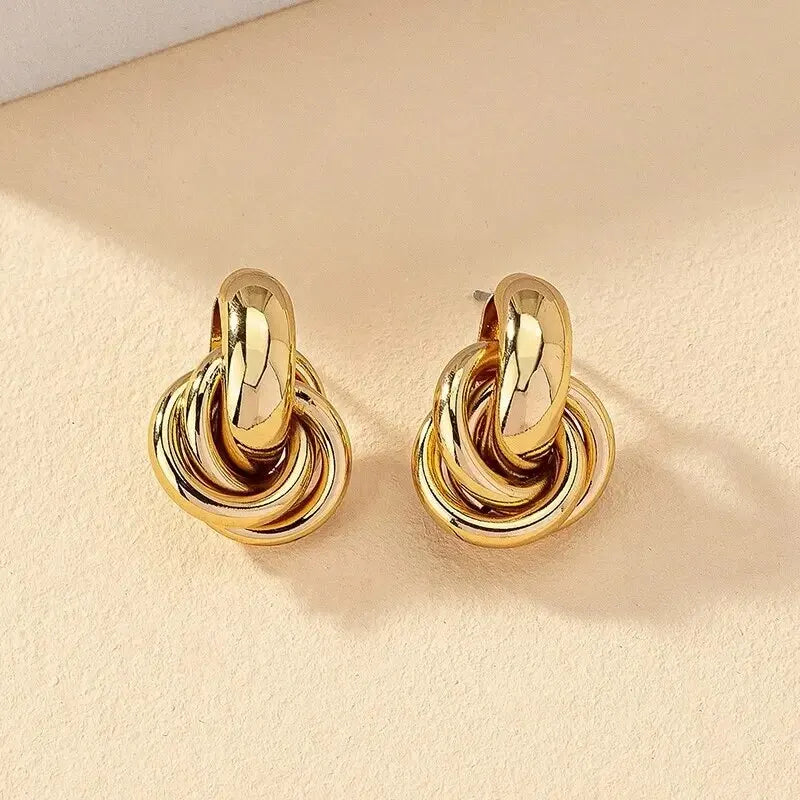 Fashion Round Double Ring Metal Stud Earrings For Women Men Gold Silver Geometric Retro Stud Earring Party Daily Jewelry