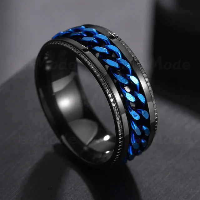 Edgy Stainless Steel Fidget Spinner Ring with Chain Pattern for Alternative Style Enthusiasts