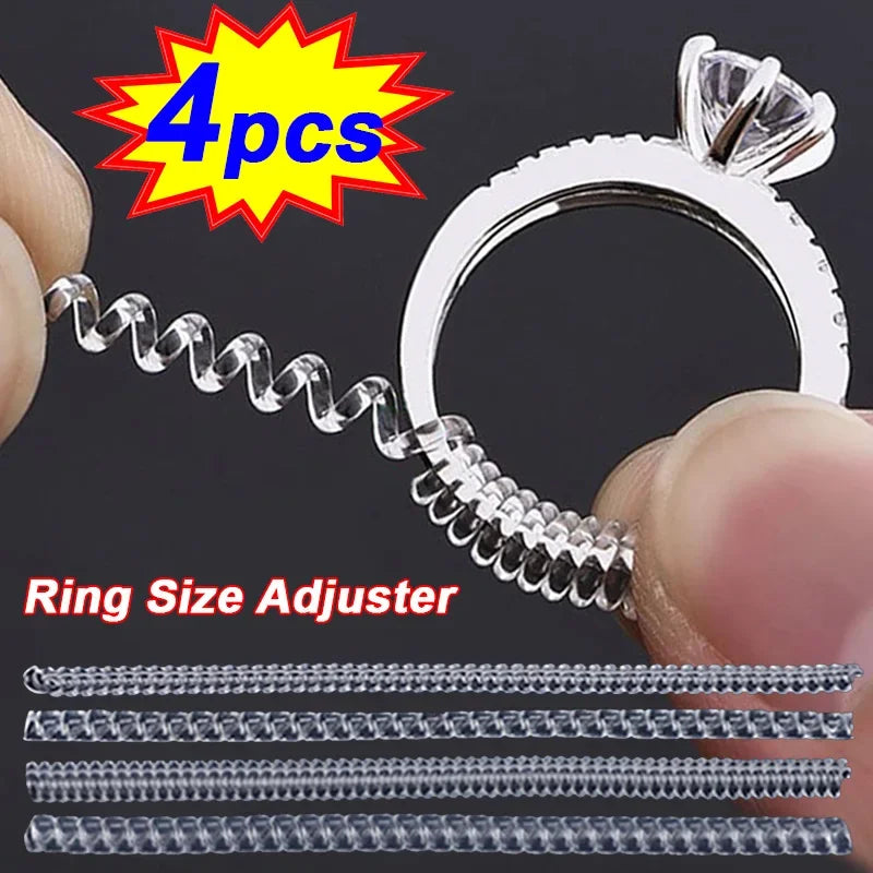 4-Piece Invisible Ring Size Adjuster Set - Transparent Spiral Spring Resizing Tools for Jewelry Security