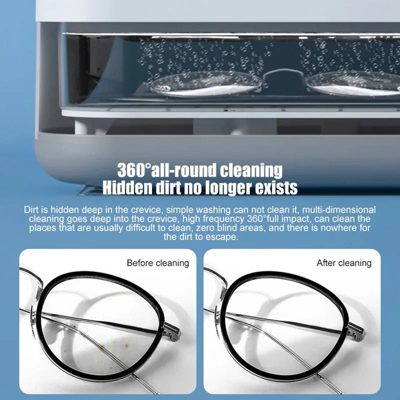 Portable Ultrasonic Cleaner for Jewelry, Eyewear, and Watches with 360-Degree Deep Cleaning Technology