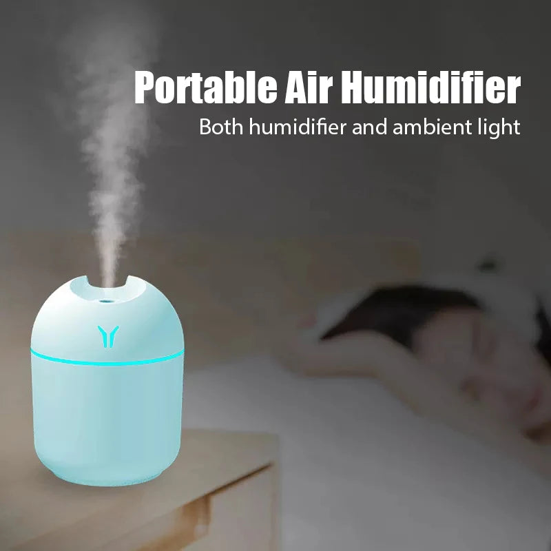 USB Mini Ultrasonic 250ML Humidifier with Romantic Lights and Essential Oil Diffuser for Car and Home