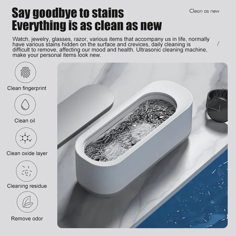 Portable Ultrasonic Cleaner for Jewelry, Eyewear, and Watches with 360-Degree Deep Cleaning Technology