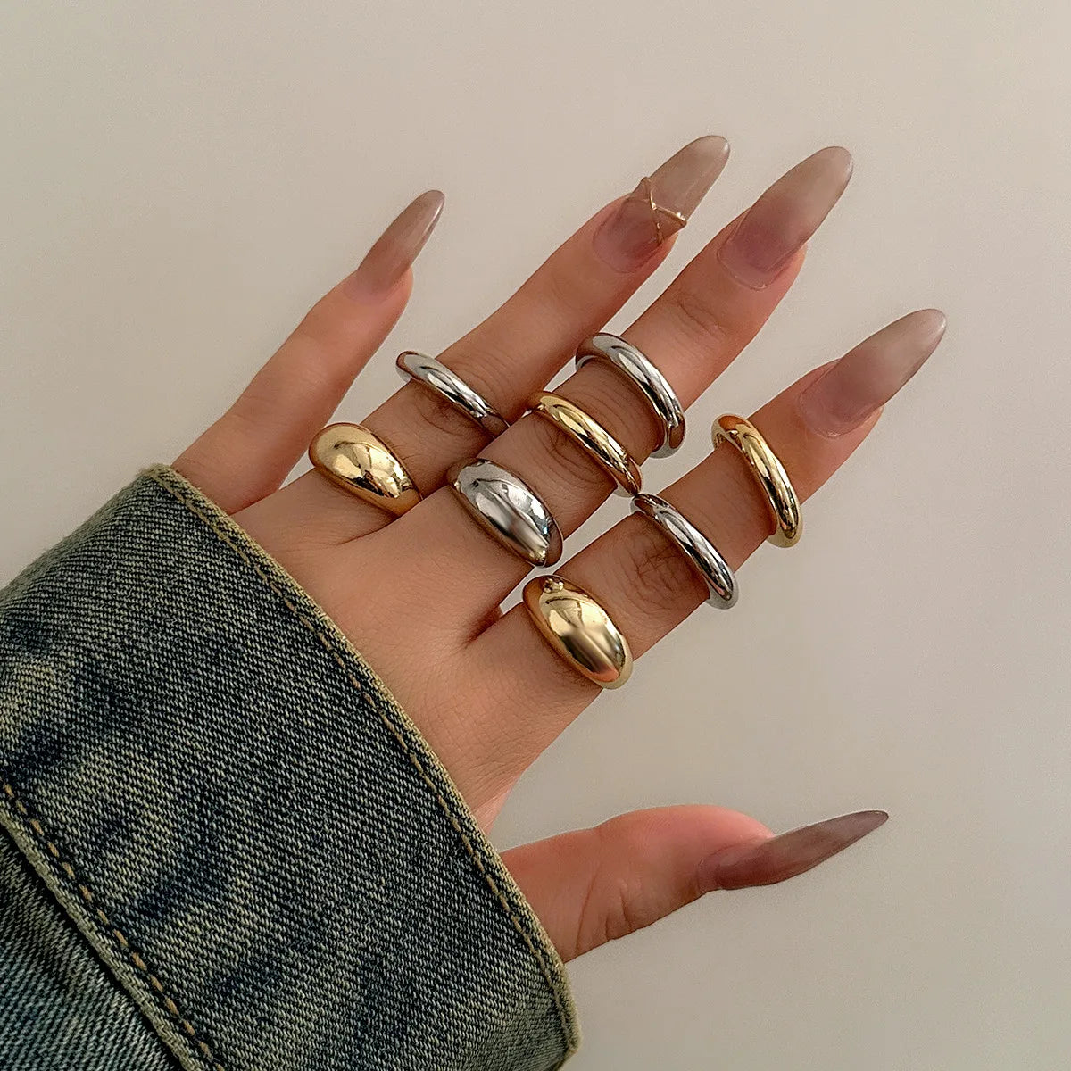 8-Piece Trendy Chunky Open Ring Set for Women