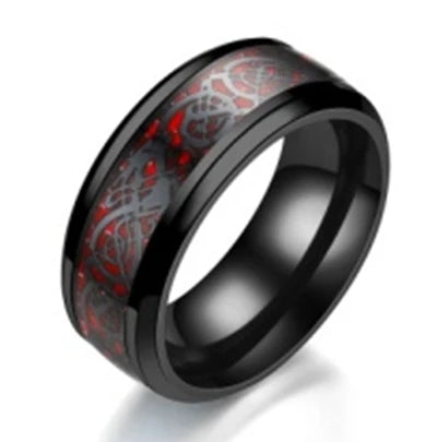 Men's 8MM Dragon-Themed Purple and Black Carbon Fiber Wedding Band - Stylish Stainless Steel Jewelry 2023