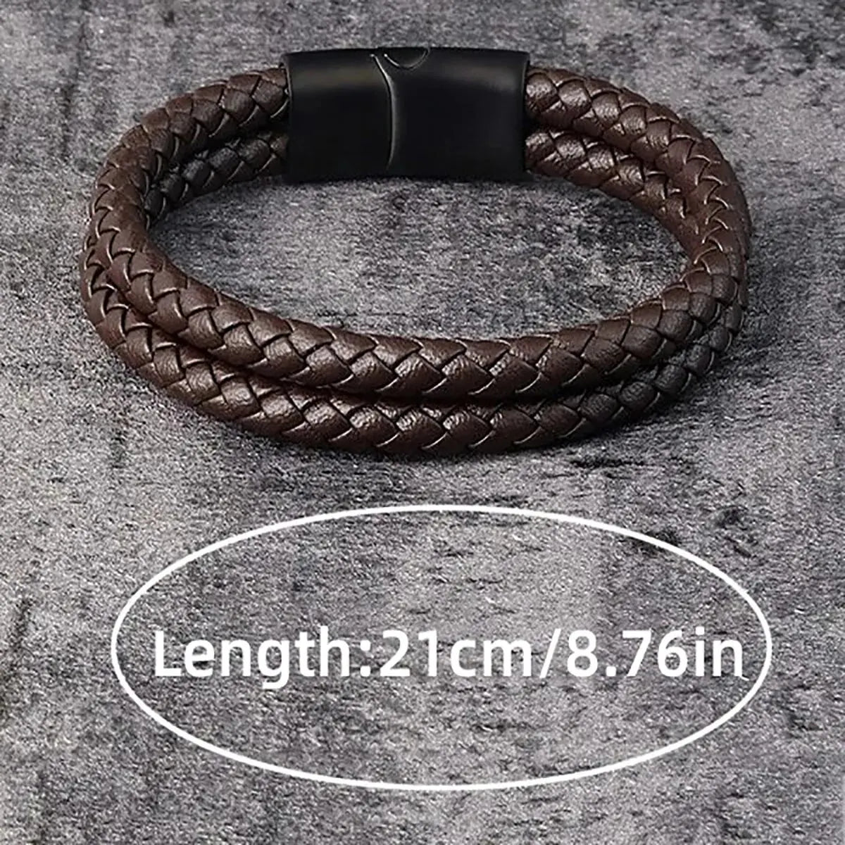 Men's Double Band Black and Blue Braided Leather Bangle Bracelet