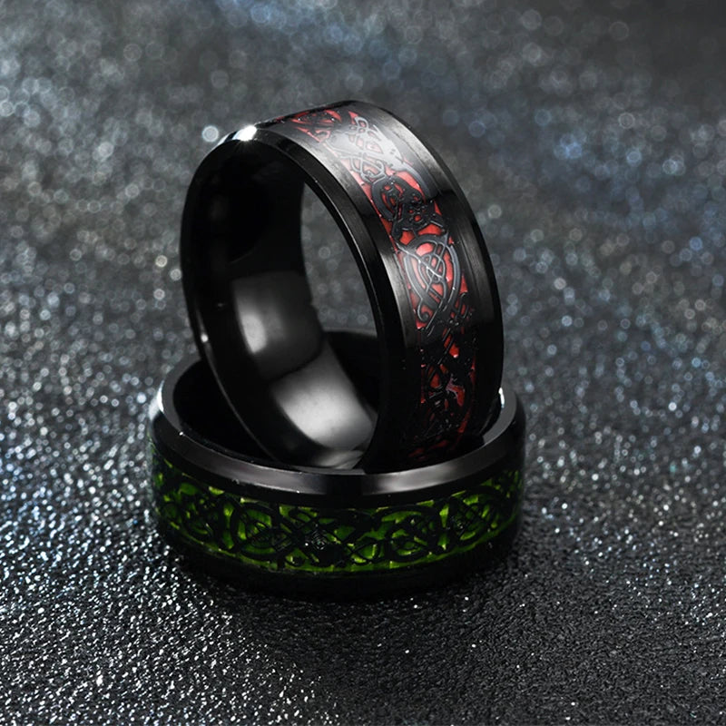 Men's 8MM Dragon-Themed Purple and Black Carbon Fiber Wedding Band - Stylish Stainless Steel Jewelry 2023