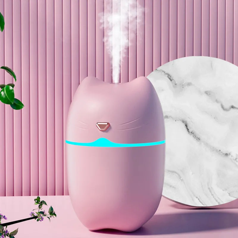 Adorable 350ml Cat-Shaped USB Air Humidifier with Night Light and Mist Function