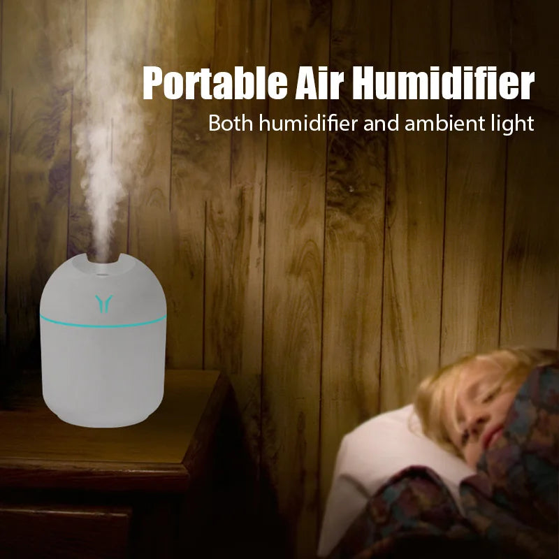 USB Mini Ultrasonic 250ML Humidifier with Romantic Lights and Essential Oil Diffuser for Car and Home