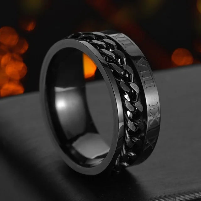 Edgy Stainless Steel Fidget Spinner Ring with Chain Pattern for Alternative Style Enthusiasts