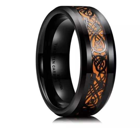 Men's 8MM Dragon-Themed Purple and Black Carbon Fiber Wedding Band - Stylish Stainless Steel Jewelry 2023