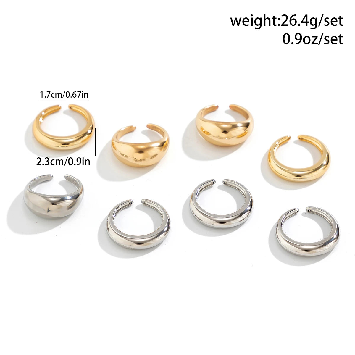 8-Piece Trendy Chunky Open Ring Set for Women