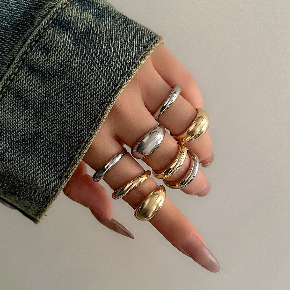 8-Piece Trendy Chunky Open Ring Set for Women