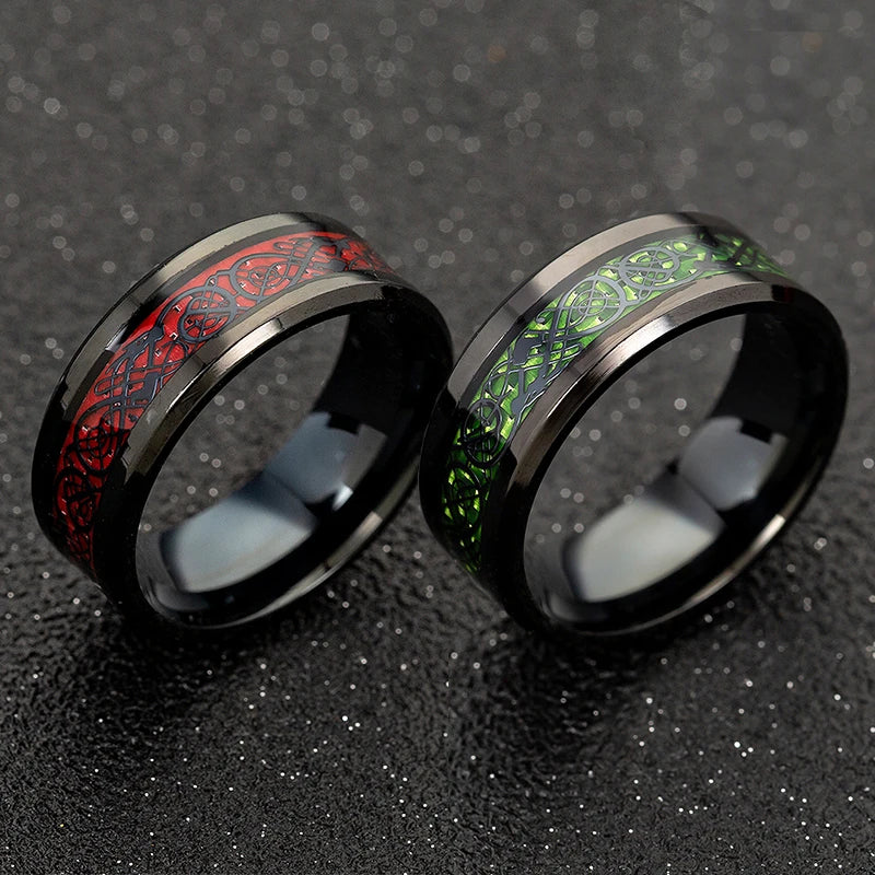 Men's 8MM Dragon-Themed Purple and Black Carbon Fiber Wedding Band - Stylish Stainless Steel Jewelry 2023