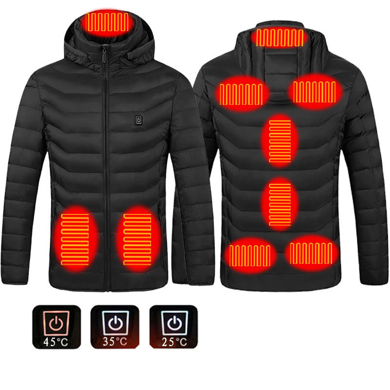 Men's Electric Heated Ski Jacket with Insulated Hood and 9 Heat Zones