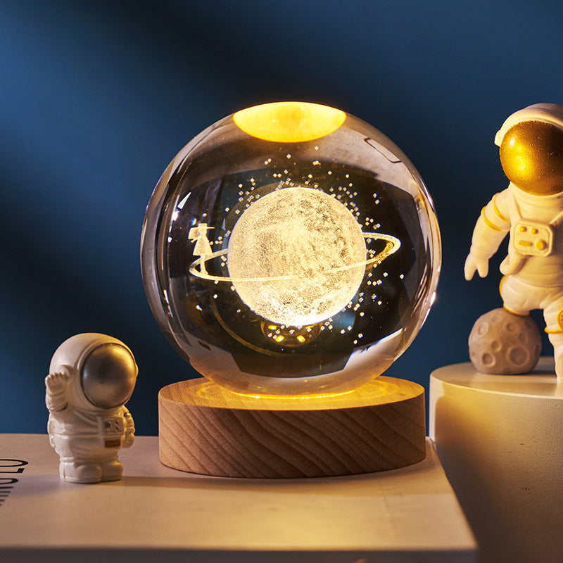 Celestial Wonder 3D Planetary Crystal Ball Lamp – Enchanting Star Projection Night Light for Unique Gifting